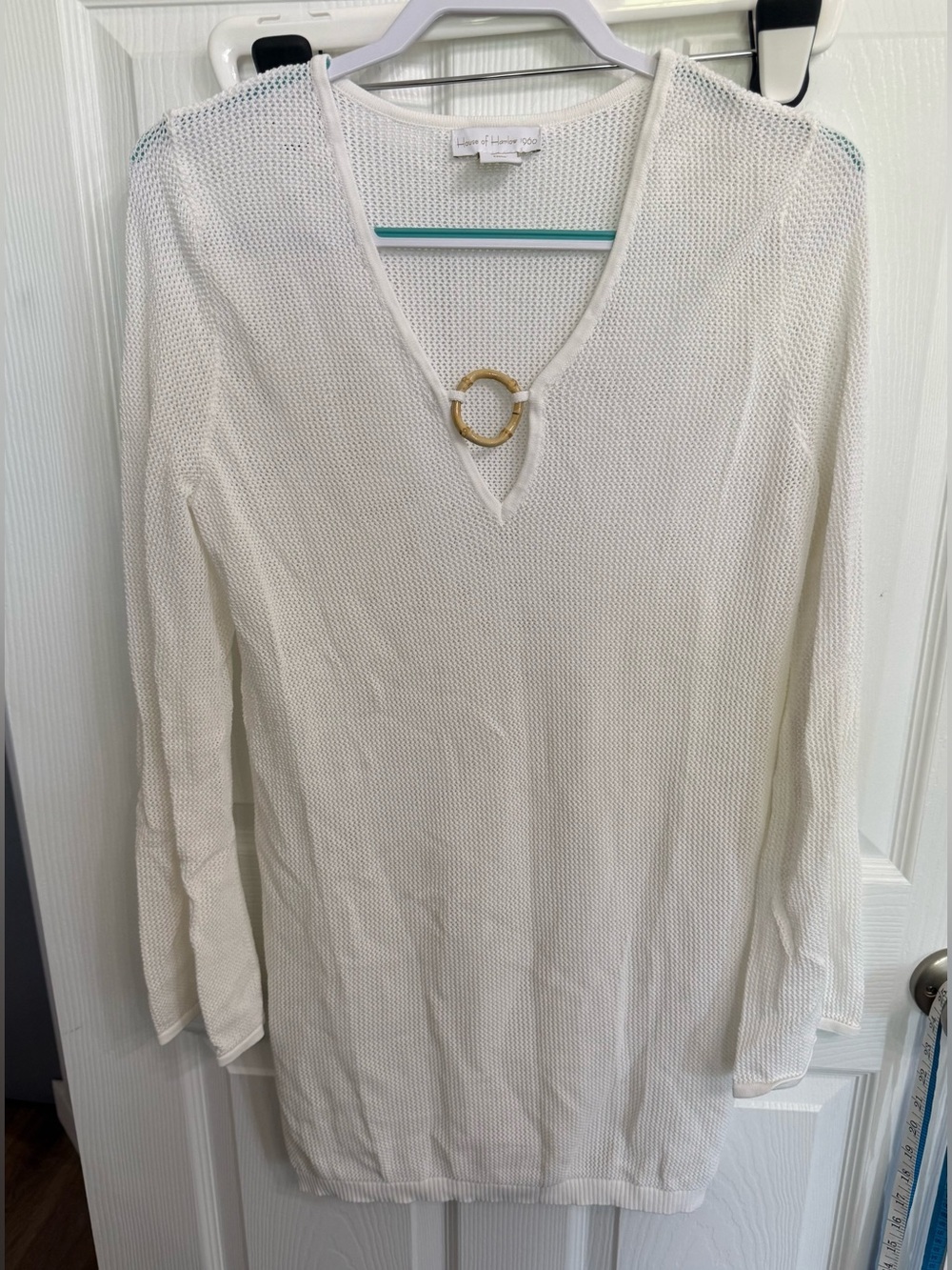 House of Harlow 1960 White Mesh Knit Swim Cover Up Mini Dress XS Boho Bamboo